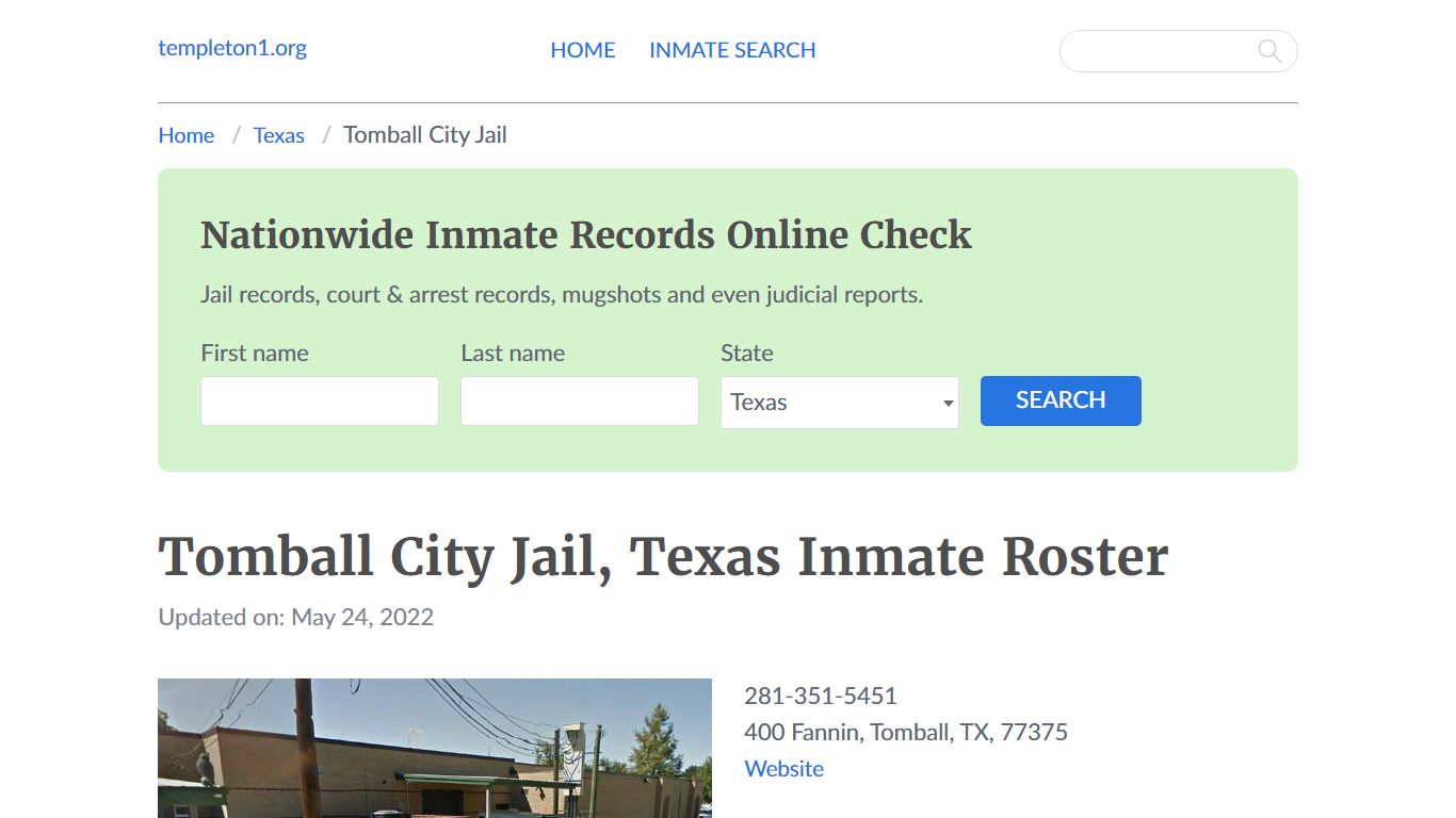 Tomball City Jail, Texas Inmate Booking