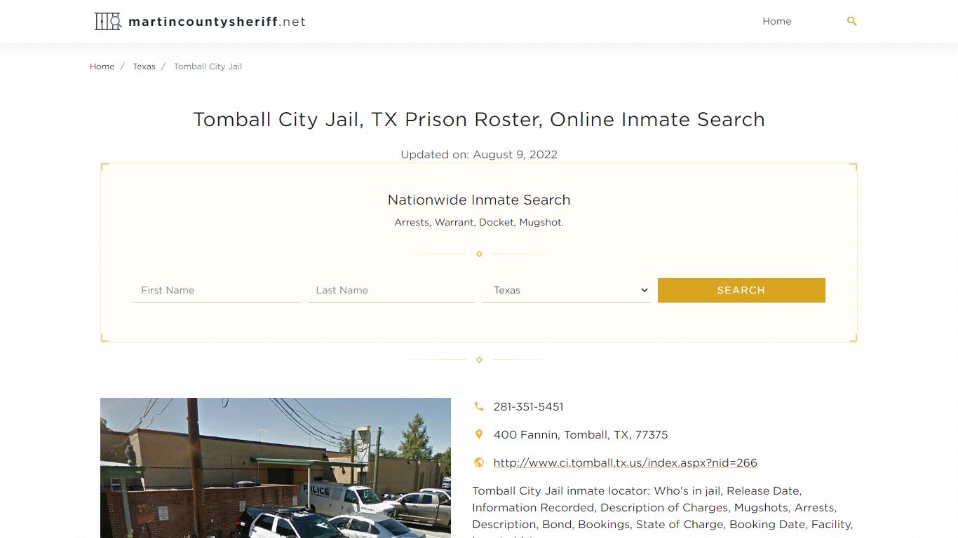 Tomball City Jail, TX Prison Roster, Online Inmate Search